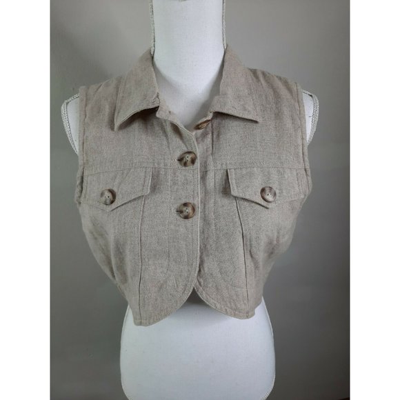 S2S Vtg Linen Boxy Crop Top Button Shirt Medium - Picture 3 of 9